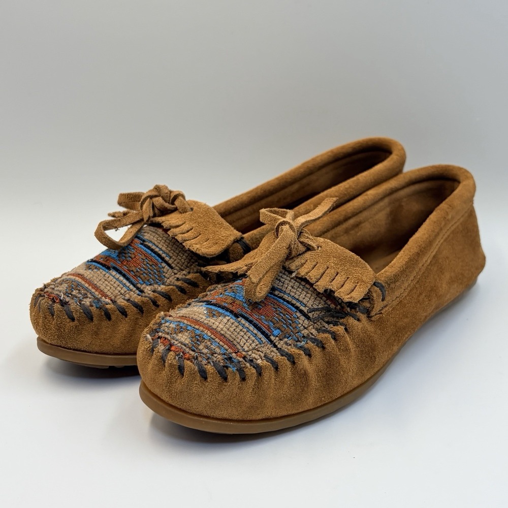 Minnetonka El Paso Moc II Aztec Print Moccasin Flats Women's 7.5‎ Embroidered